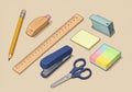 A collection of various stationery items displayed on a beige Royalty Free Stock Photo