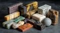 A collection of various stone samples is arranged, highlighting their unique colors and textures in natural light Royalty Free Stock Photo