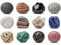Collection of various stones and crystals isolated on white background Royalty Free Stock Photo