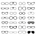 Collection various styles of fashion glasses solid black silhouette vector.