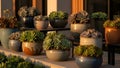 Succulent Plants in Pots Outdoor Garden Decor, Home Gardening Royalty Free Stock Photo