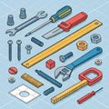 Collection of various tools and hardware items arranged on a surface Royalty Free Stock Photo