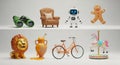 Collection of various toy figurines and decorative items arranged on shelves Royalty Free Stock Photo