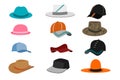 Collection of various types of hats on white background