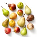 Collection of various types of organic raw pears on white background Generative AI Illustration Royalty Free Stock Photo