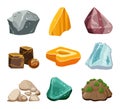 Collection of various vector cartoon minerals and rocks. Geology and science, educational stones illustration Royalty Free Stock Photo