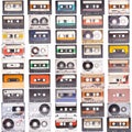 Collection of various vintage audio cassettes tapes Royalty Free Stock Photo