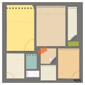 Collection of various vintage papers (paper sheets, note paper), ready for your message. Vector illustration. Royalty Free Stock Photo