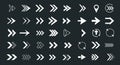 A collection of various white arrow icons on a dark background. The icons include