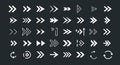 A collection of various white arrow icons displayed on a dark background. The