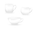 Collection of various white coffee cups isolated on white