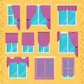 Collection of various window treatments: curtains, drapery, shad