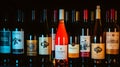 Selection of Wine Bottles with Labels on a Dark Shelf, Professional Product Photography for Sales Royalty Free Stock Photo