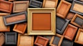 Collection of Various Wooden Photo Frames on a Dark Background Featuring an Empty Center Frame for Customization Royalty Free Stock Photo