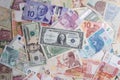 Collection of various world currency money banknote bills