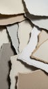 A collection of variously sized and shaped pieces of textured, torn paper in neutral Royalty Free Stock Photo