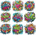 collection of 9 vector abstract graffiti elements with bright colours