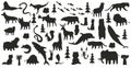 Collection of vector animals. Hand drawn silhouette of animals which are common in America, Europe, Asia, Africa. Black