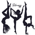 Collection of vector beautiful female silhouettes, fitness body