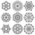 Collection of vector black rounded floral ornaments