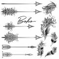Collection of vector boho arrows in bohemian style