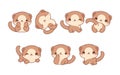 Collection of Vector Cartoon Baby Ferret Art. Set of Kawaii Isolated Baby Animal Illustrations for Prints for Clothes