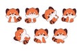 Collection of Vector Cartoon Baby Red Panda Art. Set of Kawaii Isolated Animal Illustrations for Prints for Clothes