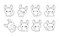 Collection of Vector Cartoon Chinchilla Coloring Page. Set of Kawaii Isolated Pet Outline for Stickers, Baby Shower