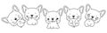 Collection of Vector Cartoon French Bulldog Dog Coloring Page. Set of Kawaii Isolated Animal Outline for Stickers, Baby Royalty Free Stock Photo