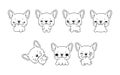 Collection of Vector Cartoon French Bulldog Dog Coloring Page. Set of Kawaii Isolated Animal Outline for Stickers, Baby Royalty Free Stock Photo