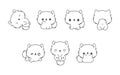 Collection of Vector Cartoon Pomeranian Spitz Coloring Page. Set of Kawaii Isolated Dog Outline for Stickers, Baby