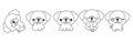 Collection of Vector Cartoon Pug Dog Coloring Page. Set of Kawaii Isolated Puppy Outline for Stickers, Baby Shower Royalty Free Stock Photo