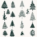 Collection of vector Christmas trees in doodle rustic style Royalty Free Stock Photo