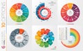 Collection of 6 vector circle chart templates 10 options.