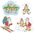 Cartoon set of Santa Claus and a funny snowman Royalty Free Stock Photo