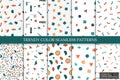 Collection of vector color seamless patterns. Trendy bright backgrounds with geometric mosaic shapes, fashion style 80 - Royalty Free Stock Photo