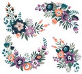 Collection of vector colorful natural floral compositions with flowers and leaves