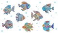 Collection of vector cute fishes in flat style. Set of cartoon colorful fish. Vector illustration. Isolated Royalty Free Stock Photo