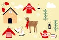 Collection of vector drawings on a winter Christmas theme. Royalty Free Stock Photo