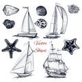 Collection of vector elements on theme of sea Royalty Free Stock Photo