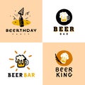 Collection of vector flat beer alcohol logo set isolated on white background.