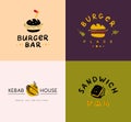 Collection of vector flat fast food logo set isolated on white background.