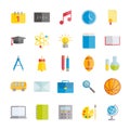 Collection of vector flat icons: schools and education