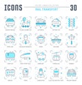 Set Blue Line Icons of Rail Transport. Royalty Free Stock Photo