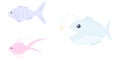 Collection of vector hand drawn cute fishes in flat style. Fishes body vector icons big set