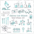 Collection of Vector hand drawn doodle science lab objects.