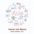 Collection of Vector hand drawn doodle science lab objects.