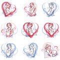 Collection of vector hand-drawn illustration of pregnant elegant Royalty Free Stock Photo