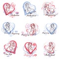 Collection of vector hand-drawn illustration of pregnant elegant Royalty Free Stock Photo