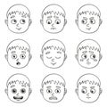 Collection of vector heads with different emotions avatars. Kind character blond boy with different mood.